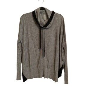 Zuda Size L Gray Cowl Neck Oversized Sweater Black Colorblock Drawstring